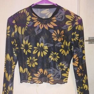 Juniors or Ladies See through Sunflower, Daisy top Size L